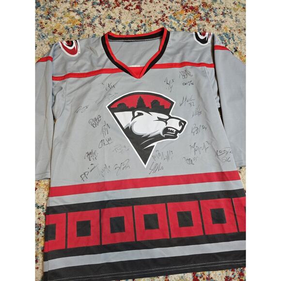 Charlotte Checkers AHL Hockey Jersey Autographed Signed Souvenir Gray Size XL - Picture 1 of 7